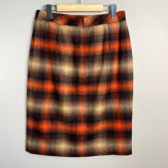 Classiques Entier Women's Orange/Brown Plaid Wool Pull On Pencil Skirt Size 8 - Picture 4 of 14